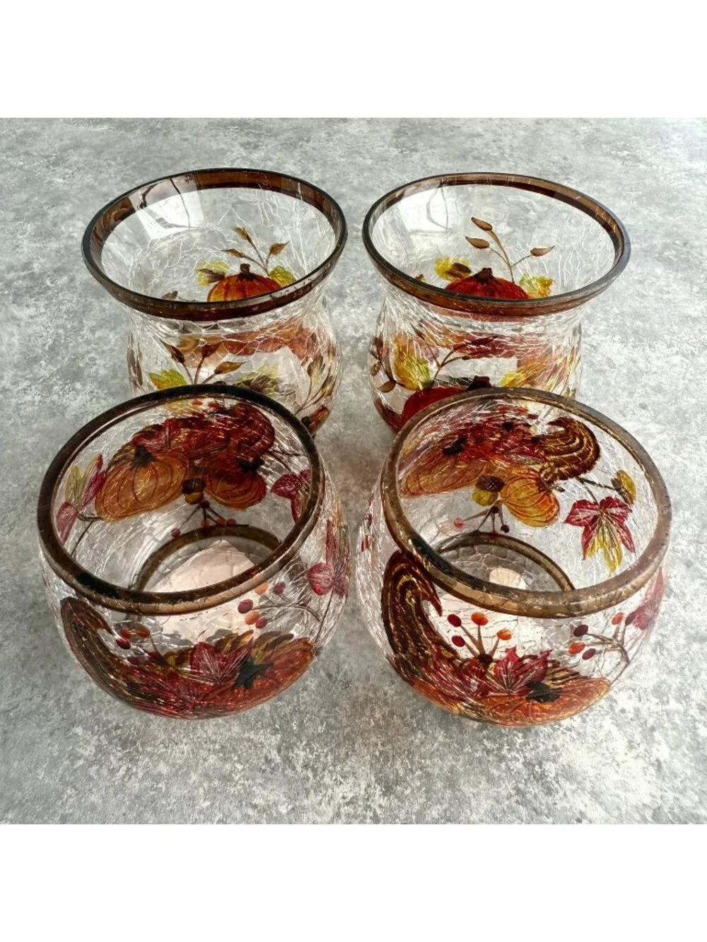 4 Yankee Candle Crackle Glass Pumpkin Candle Holders Thanksgiving Autumn Fall